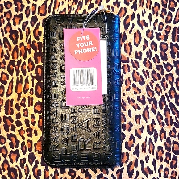 NEW Rampage Black Faux Leather Wallet, Gold Zip, Fits Your Phone! - Picture 4 of 11